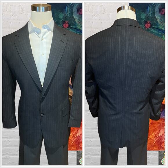 Vtg Society Brand by Hartmarx 44R Gray with Blue Red Chalk Stripe Blazer Jacket - Picture 7 of 16
